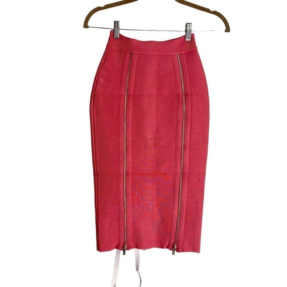 House of CB London Mid-Length Amora Skirt Gold Zipper Pink Size XS NWT